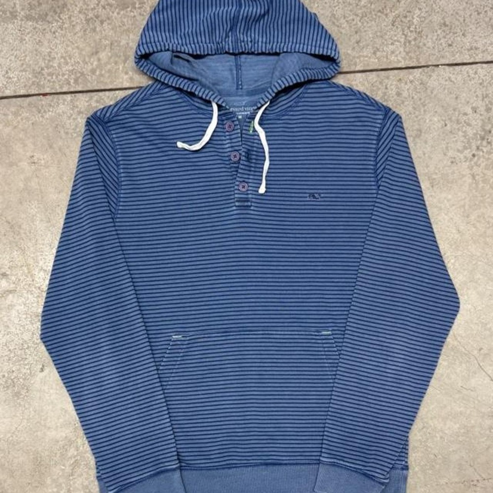 Vineyard Vines Men's Hoodie Henley Sweatshirt Blue Striped Sz Medium